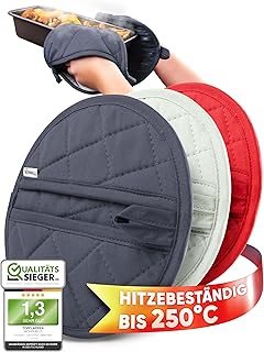 WOHNHELD® Pot Holder Set, Extremely Heat Resistant up to 250 °C, High-Quality and Soft Cotton, Oven Gloves, Pot Coaster, Grey