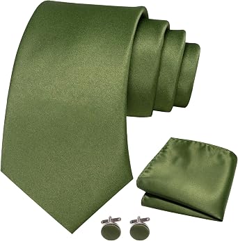 JEMYGINS Solid Color Tie and Pocket Square with Cufflinks Set for Men