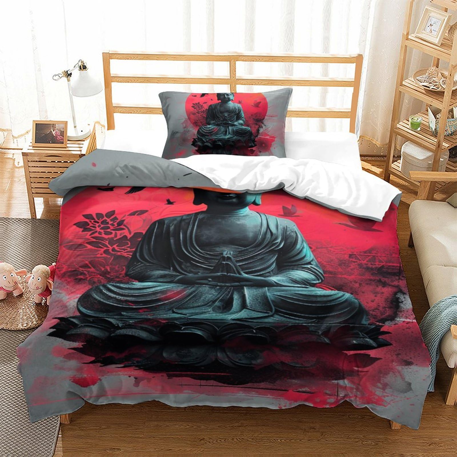 Housse de couette Bouddha 3D en microfibre respirante et douce 135x200