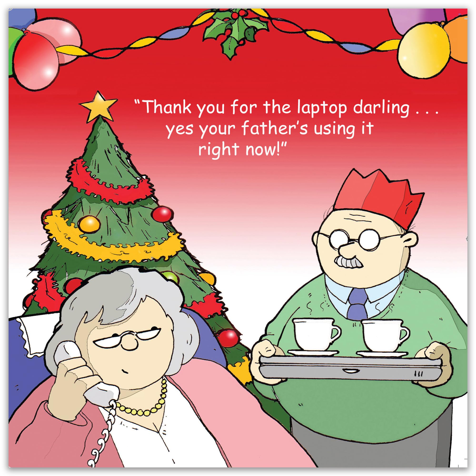 Twizler Weihnachtskarte Für Großeltern | Lustiger Cartoon Mit Oma & Opa Und Laptop