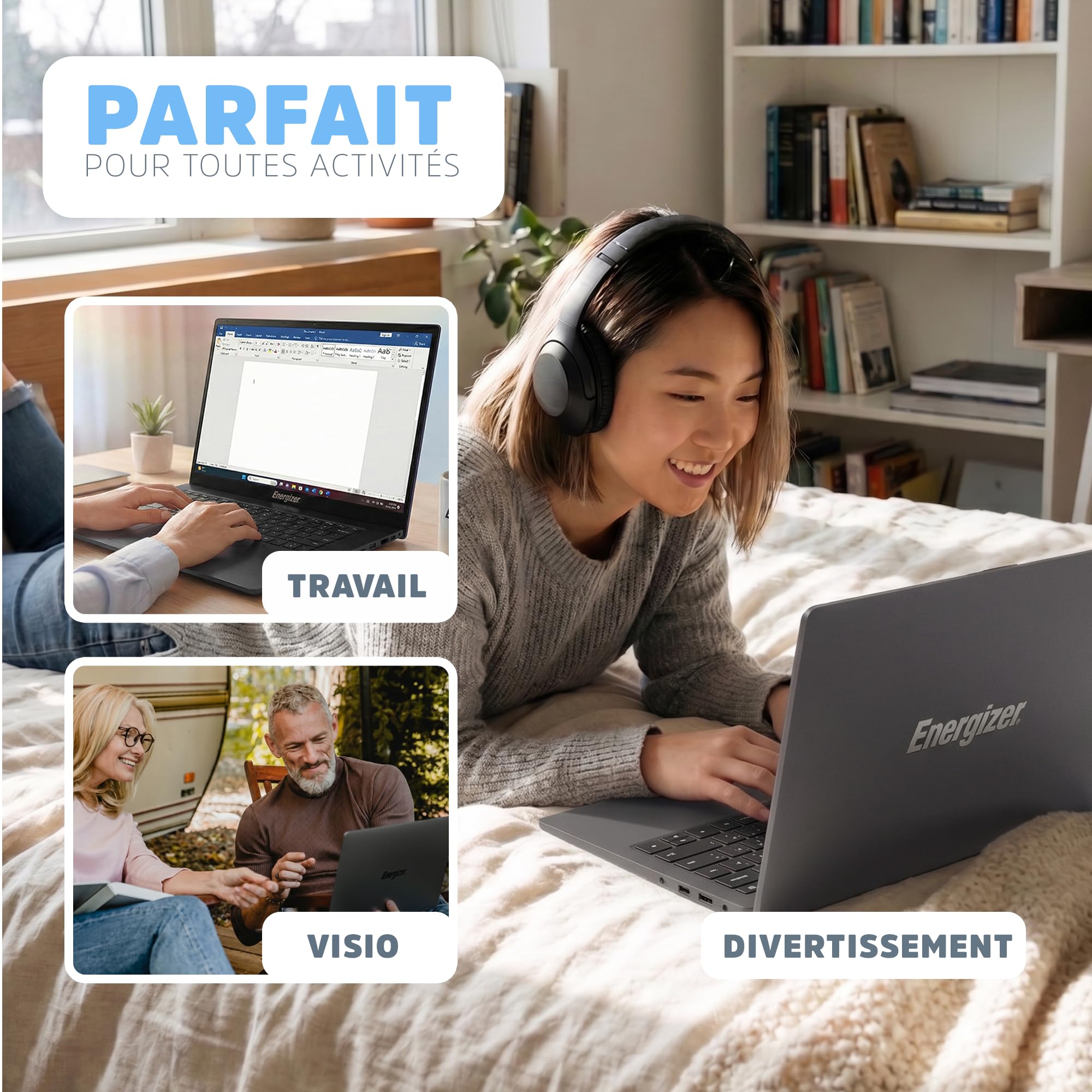 Energizer EnergyBook 18.5 Pouces FHD PC Portable (Intel P6500Y, RAM 8Go, SSD 256Go, Intel UHD Graphics 615, Windows 11 Home) - Clavier AZERTY, Gris
