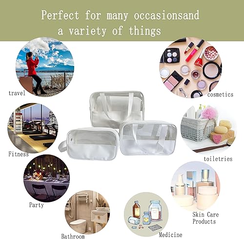 Miniatura 2 de Bolso claro blanco del maquillaje de 3 piezas, bolso impermeable del maquillaje del viaje para el maquillaje y los artículos de tocador, Blanco,