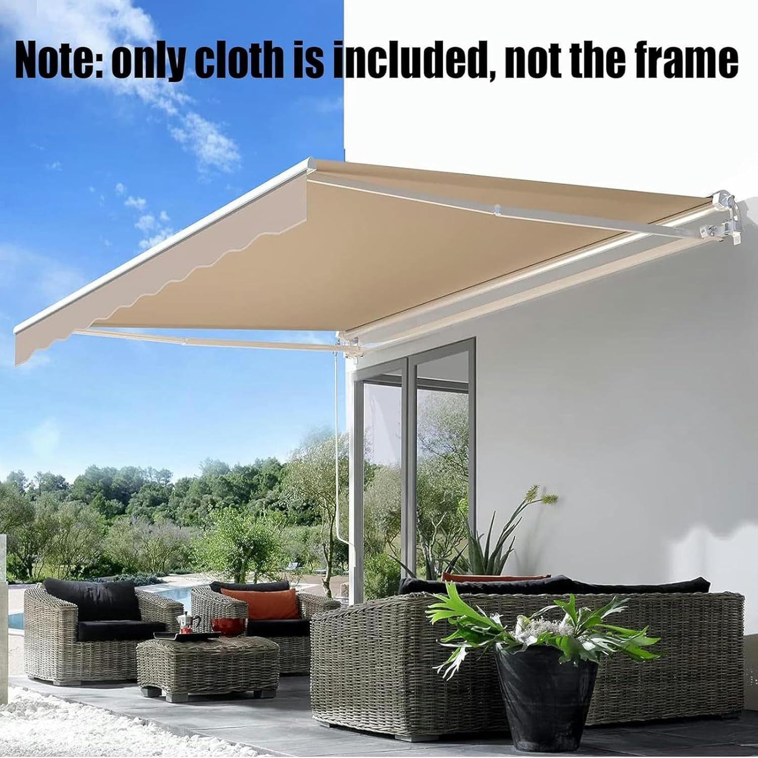 Retractable Patio Awning Replacement Top Cover (Without Frame) Outdoor Water-Resistant Polyester Cover for Deck Restaurant Shops Customizable(Size:16x4.9ft,Color:Beige)