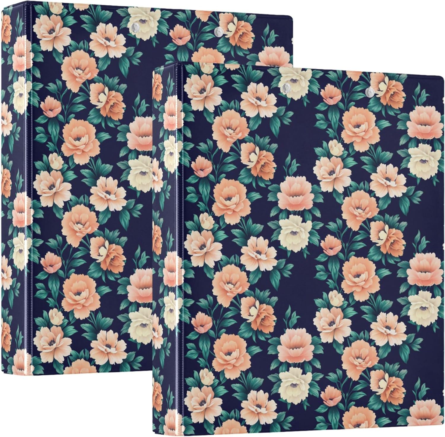 Soft Colored Flowers 3 Ring Binders, 1.5” Round Ring Binders with Clipboard - Letter Size, 3 Interior PVC Clear Pockets & Anti-Slip Clip for Office School Supplies, 2PCS