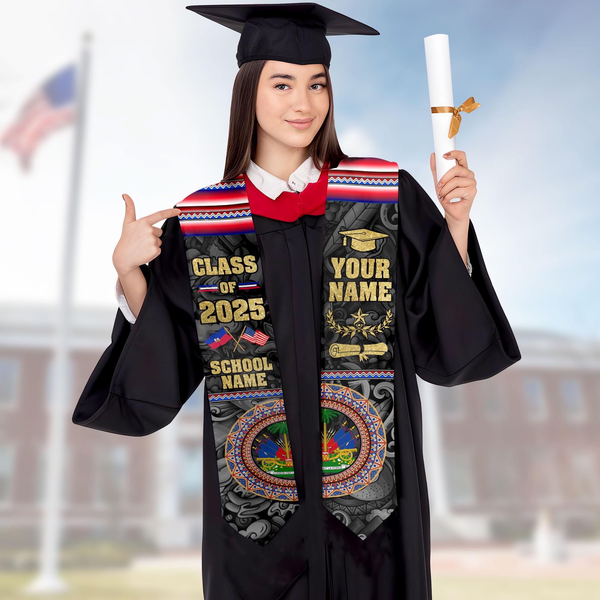MonkeyVan Personalized Haiti Flag Graduation Stole 2025, Haitian Stoles Graduation 2025, Haitian American Flag Gradution Sash Haiti1