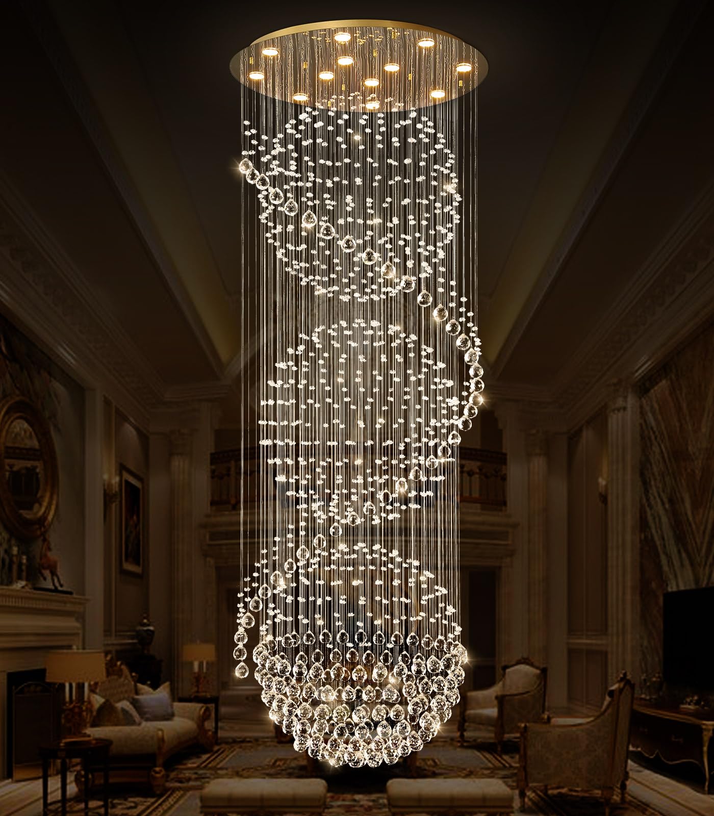 D32'' x H100'' Crystal Chandelier for Entryway High Ceiling