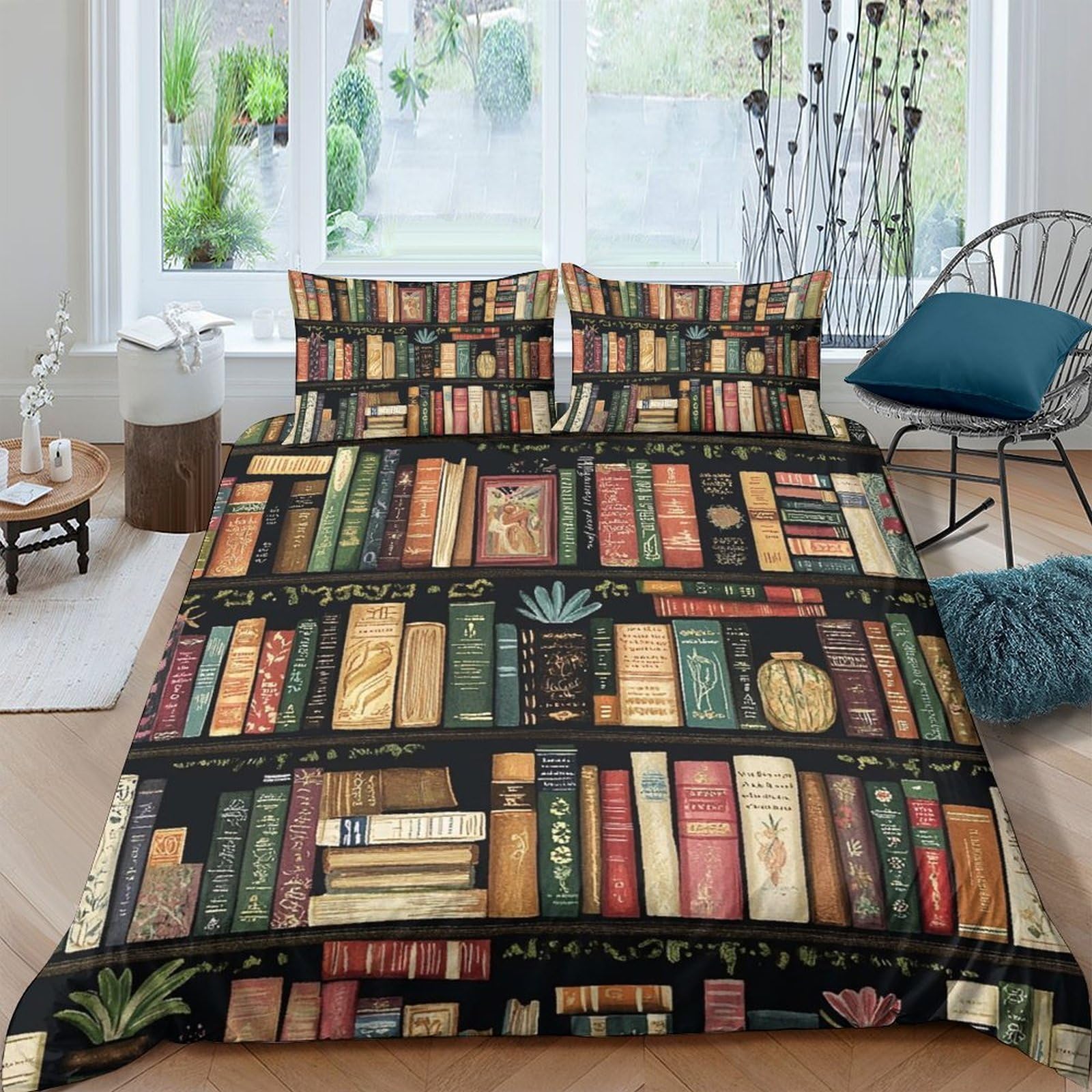 Ctjqhvkz Style-10 3D Printed Vintage Bookshelf Fitted Sheet Microfiber Soft Bed Cover For Bedroom Guest Room Dorm Mattress Decor Single（135X200cm）