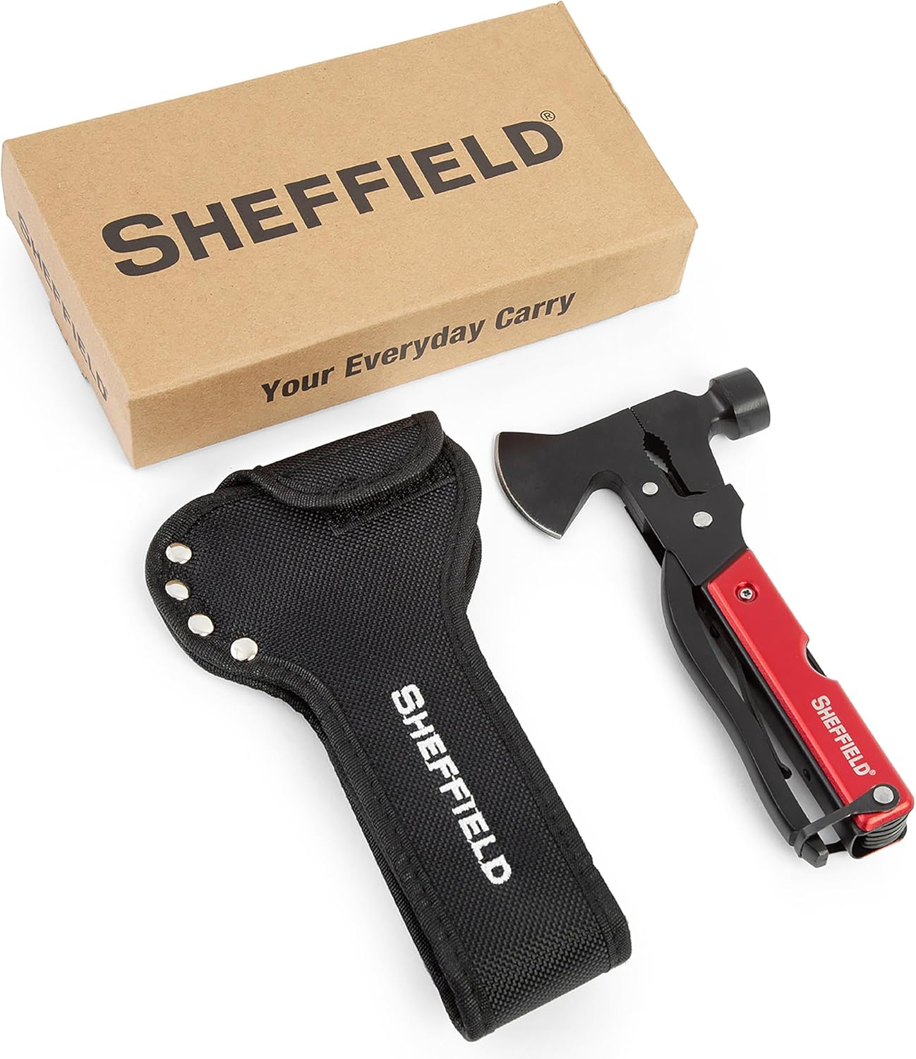 Sheffield 12301 Axe Multi Tool, Stocking Stuffers, Gifts for Men, Dad Gifts, 12-in-1 Camping Knives & Tools, Utility Tool Double Axe Head, Camping Tool, Stainless Steel Knife Multitool