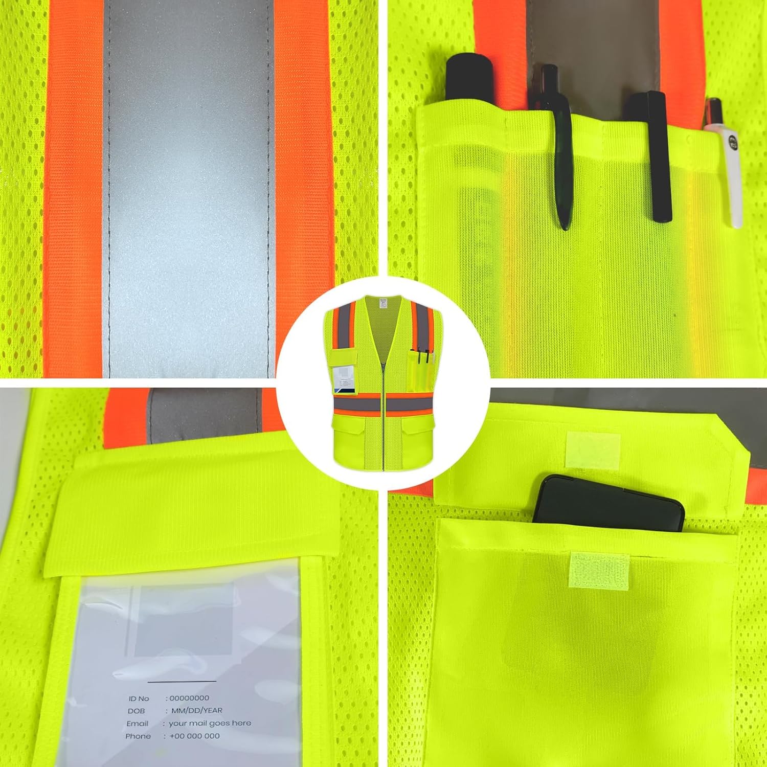 Safety Vest with Pockets, Hi Vis Construction Vest for Men Women, Neon High Visibility Mesh Work Vest with Reflective Strips for Contractors/Surveyors/Workers, ANSI Compliant, (UB-Yellow, S) - Image 4