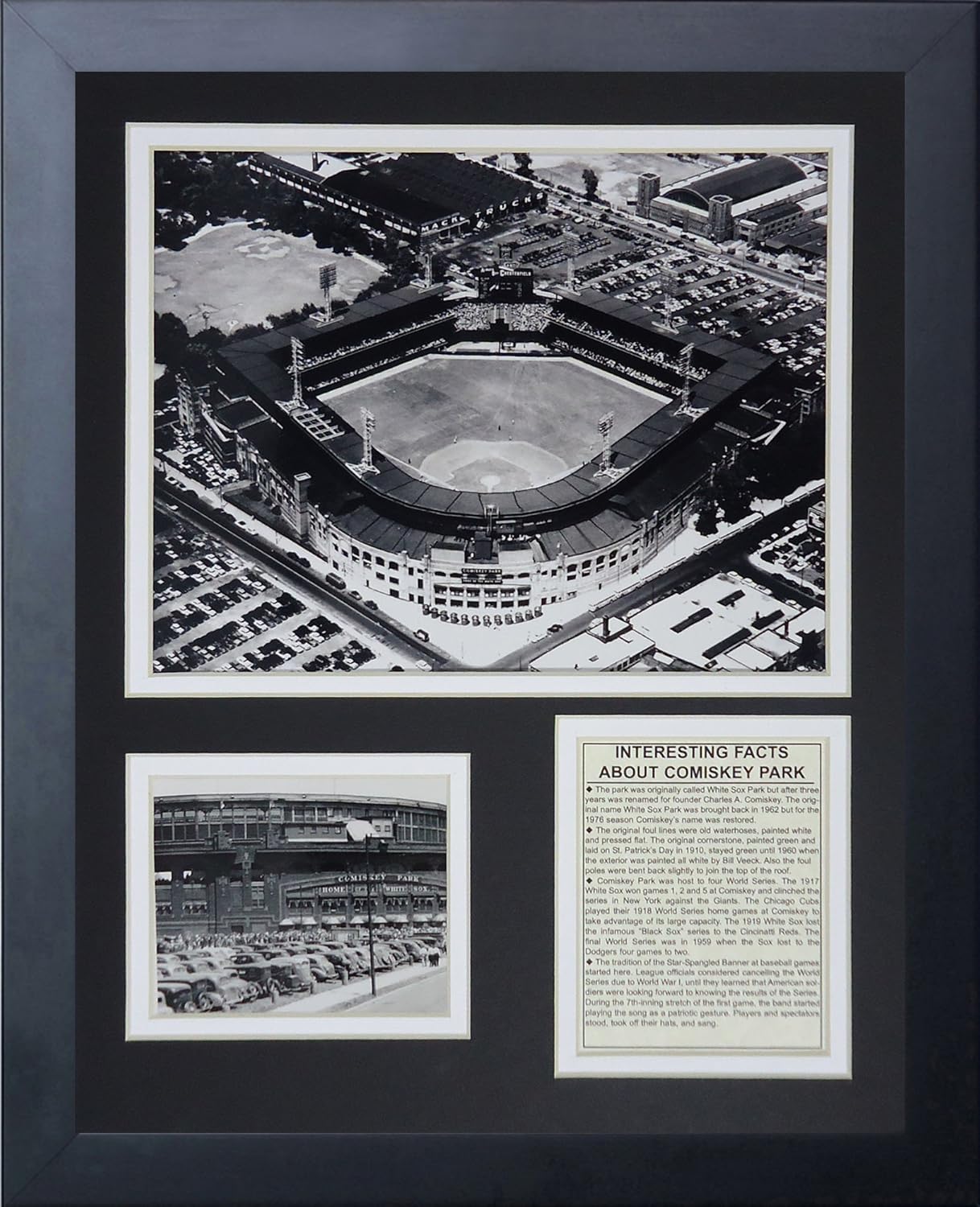 Legends Never Die "Comiskey Park Black and White Framed Photo Collage, 11 x 14-Inch