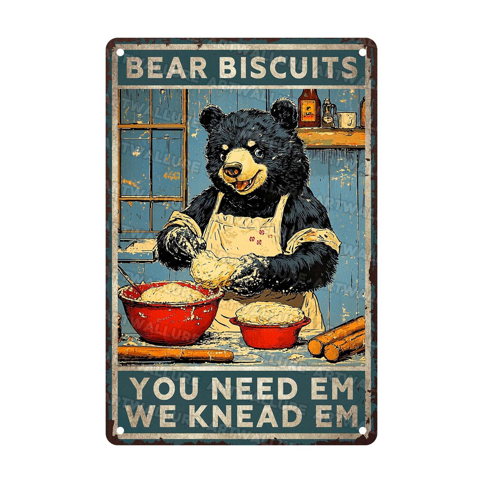 Retro Funny Bear Metal Tin Sign Vintage Kitchen Bear Wall Decor Rustic Art Plaque Home Coffee Shop Baking 8x12Inch