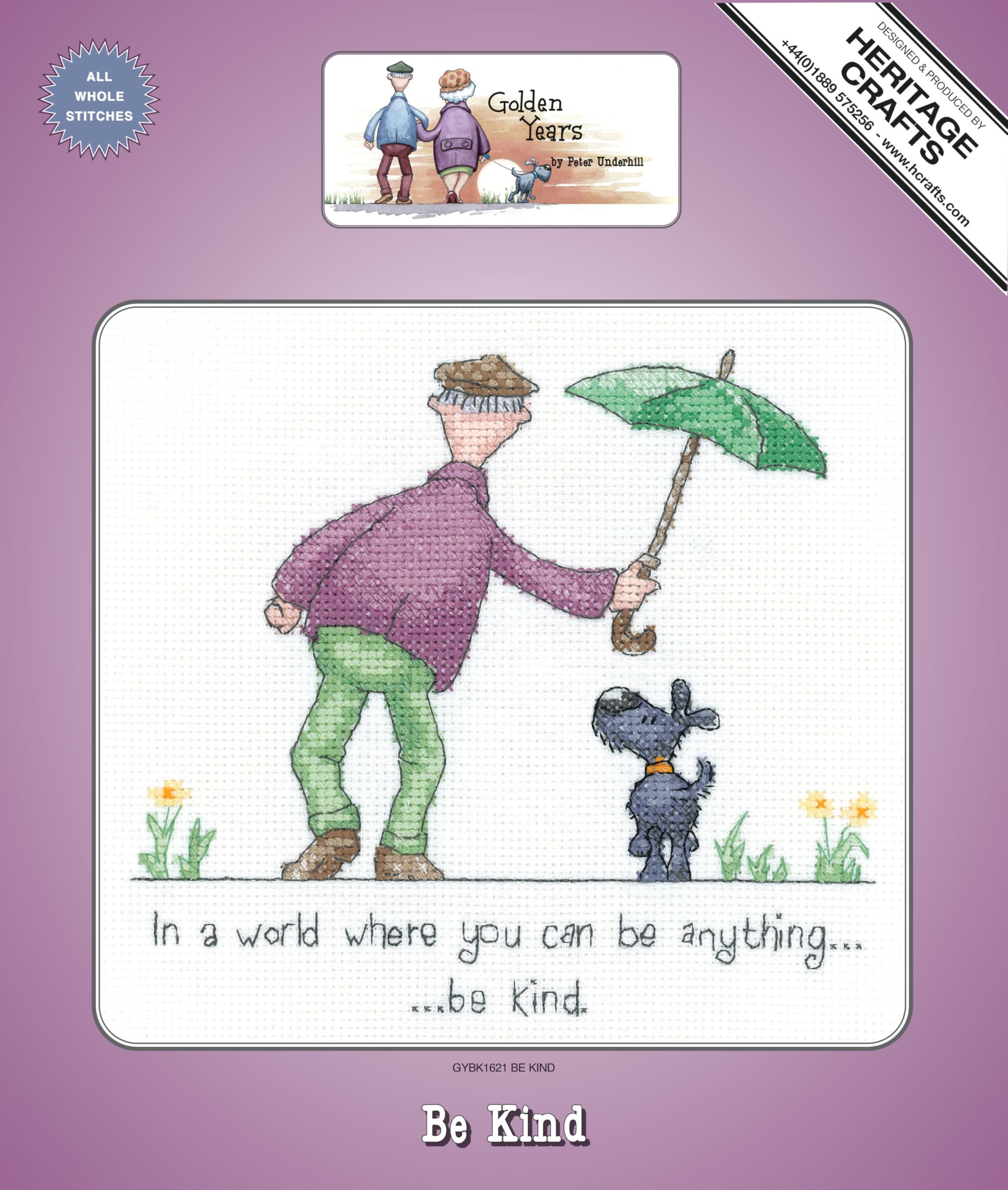 Heritage Crafts Bunt Cross Stitch Kit - Golden Years - Be Kind