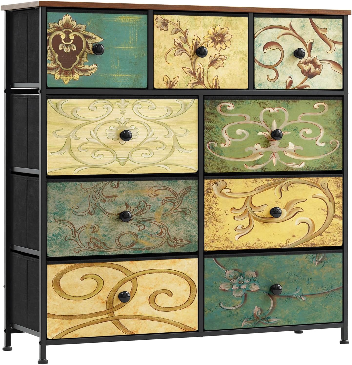 LYNCOHOME Chest of Drawers Bedroom Furniture with Fabric Storage Organizer Unit for Living Room, Bedroom, Closet Easy to Assemble,Green,9 Drawers