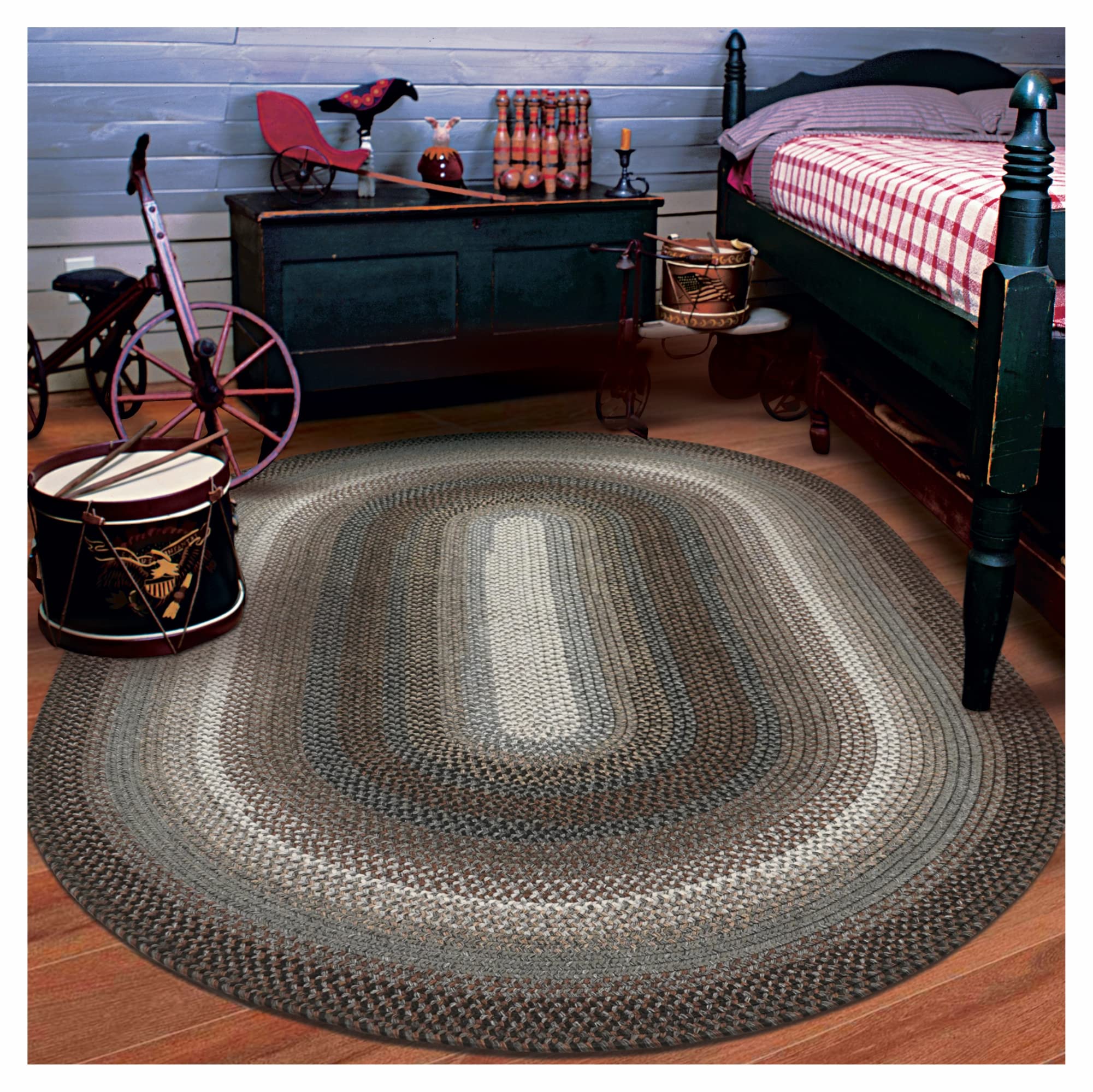 Homespice Midnight Moon Black & Brown Oval Braided Rugs 4x6' - Rustic Area Rugs for Living Room and Bedroom, Machine Washable, Water Wicking, Pet