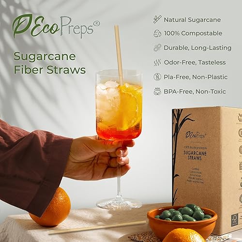 Miniatura 9 de EcoPreps Pajitas biodegradables, 100% compostables, sin plástico, ecológicas, popotes desechables de fibra vegetal de 8 pulgadas, duraderos para