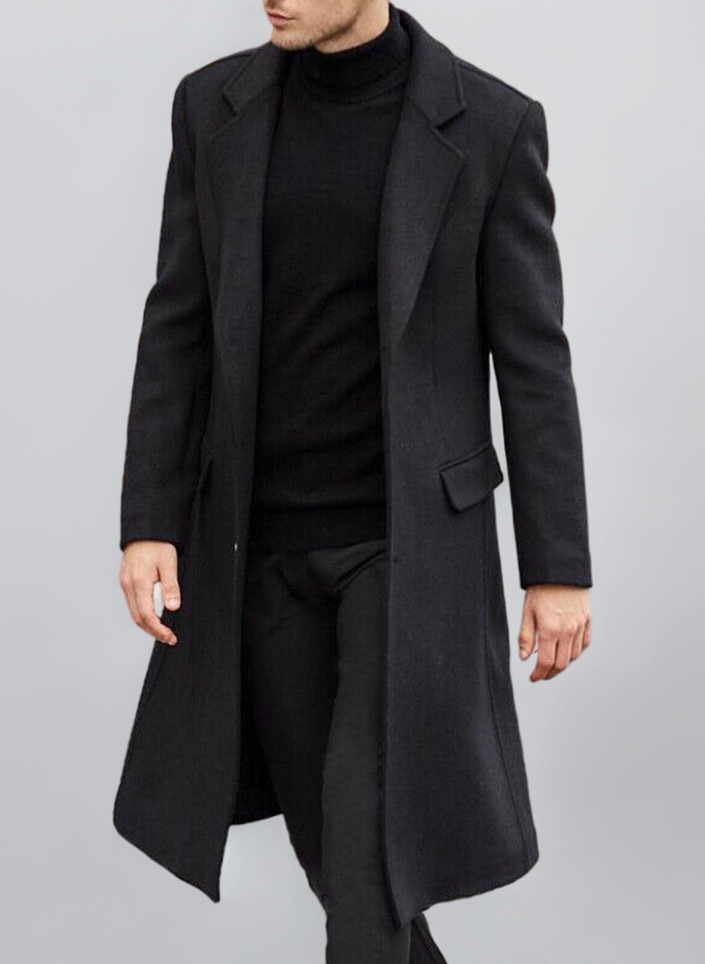 Men's Casual Trench Coat Slim Fit Notched Collar Long Jacket Overcoat Single Breasted Pea Coat wih Pockets