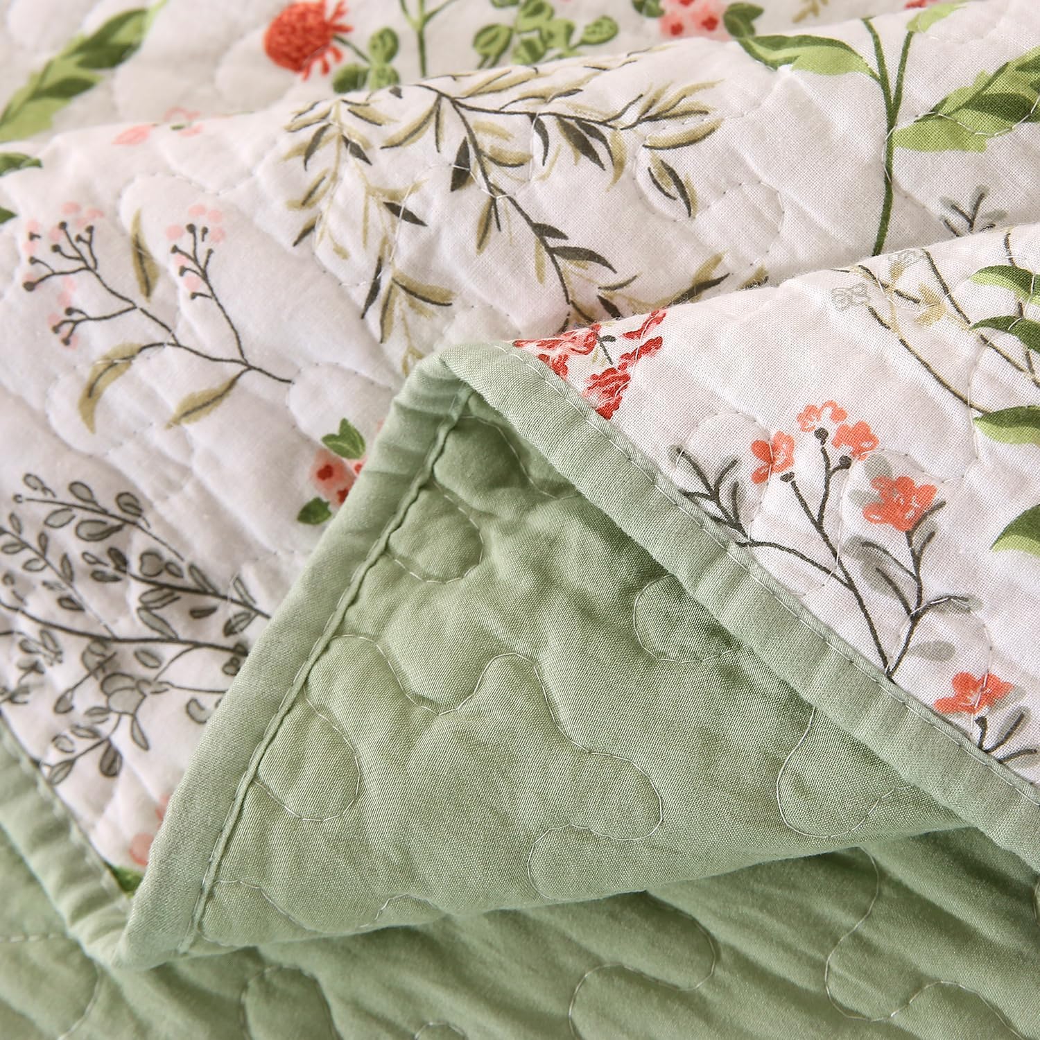 WINLIFE 3-Piece Cotton Quilt Set King Quilted Bedding Set Botanical Garden Floral Quilts Reversible Coverlet Bedspread with 2 Pillow Shams Lightweight All Season (106''x98'') - Image 4