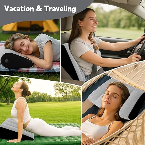 Miniatura 2 de TheClover Almohada inflable portátil de cuña para acampar, almohada inflable ultraligera para cuello, pierna, soporte lumbar para dormir, viajar,