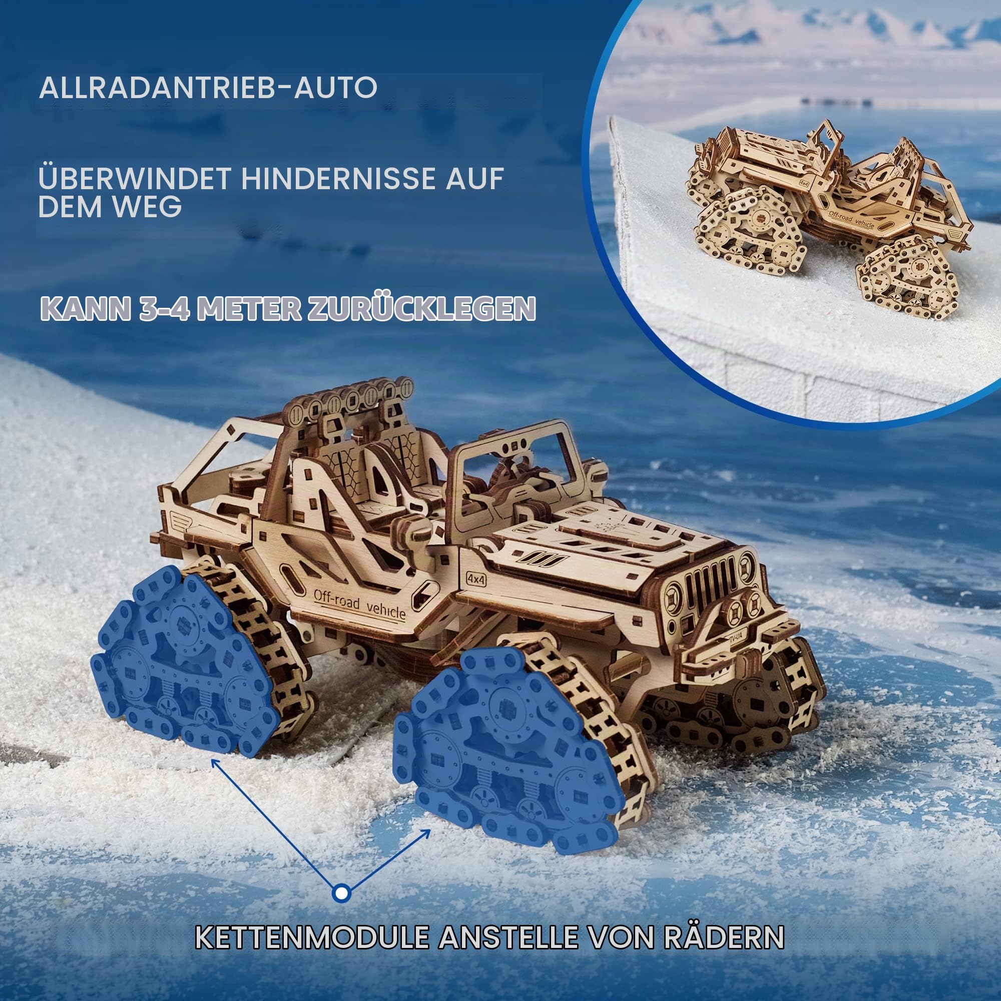 UGEARS Geländefahrzeug mit Kettenantrieb - 3D Holzpuzzle Modellbausatz Auto - 3D Puzzle Automodelle zum Selber Bauen Männer und Fans von Ketten ATV Fahrzeugen
