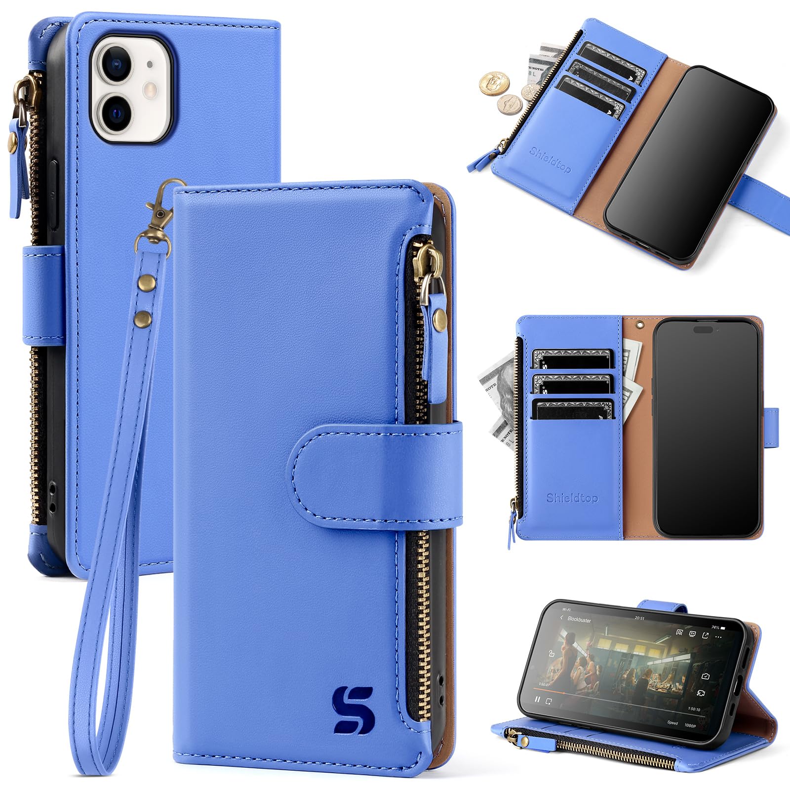 Shieldtop for iPhone 11 Pro Wallet Case with Card Holder,Purple Blue | RFID Blocking,PU Leather Cover,with Credit Card Holder Slots,Wrist Strap