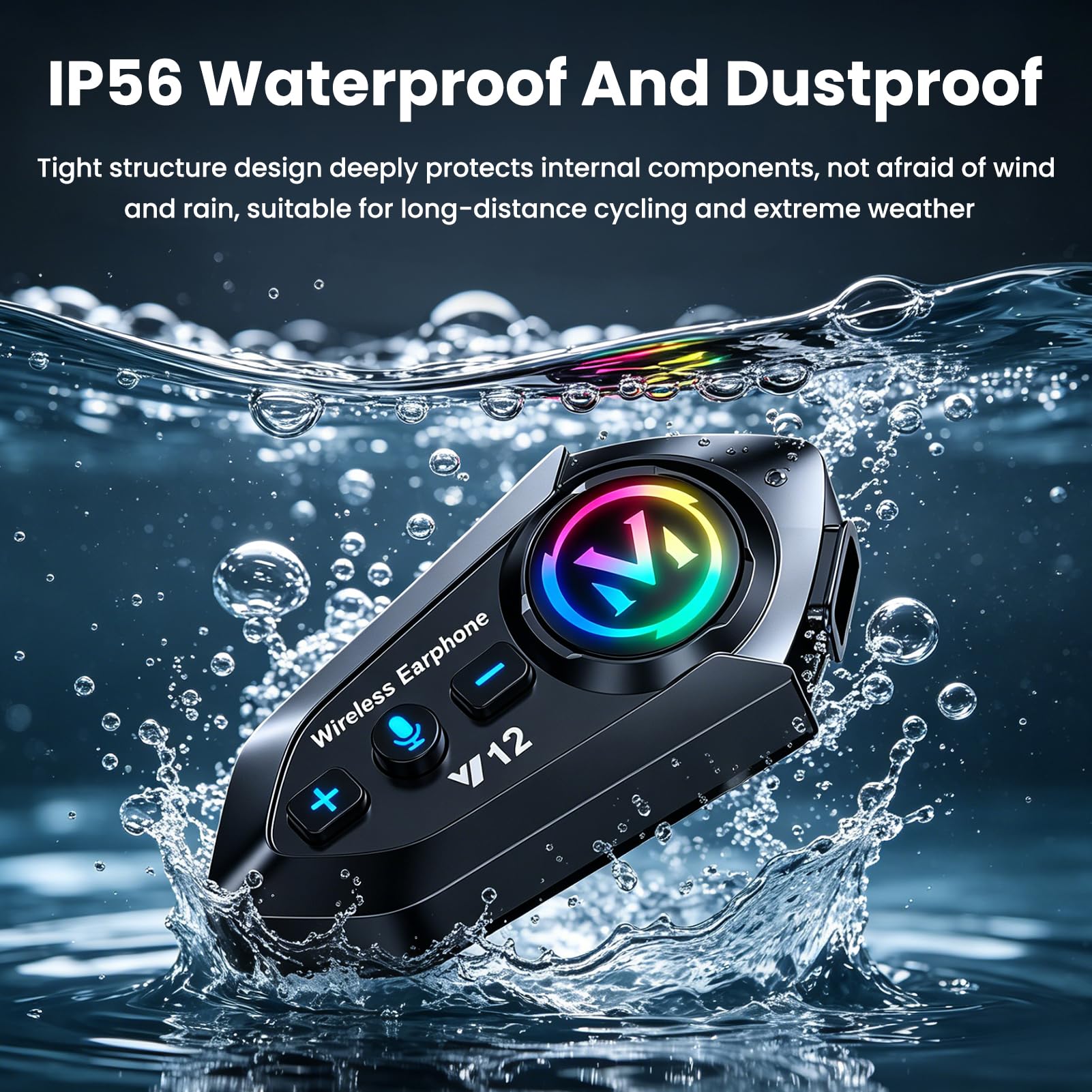 Écouteurs Moto Bluetooth 5.4, Kit Casque Moto Double Suppression du Bruit avec Assistant Vocal, IP65 Étanche, Éclairage RGB Appels HD, HiFi Musique et Navigation en Même Temps pour Tous les Casques