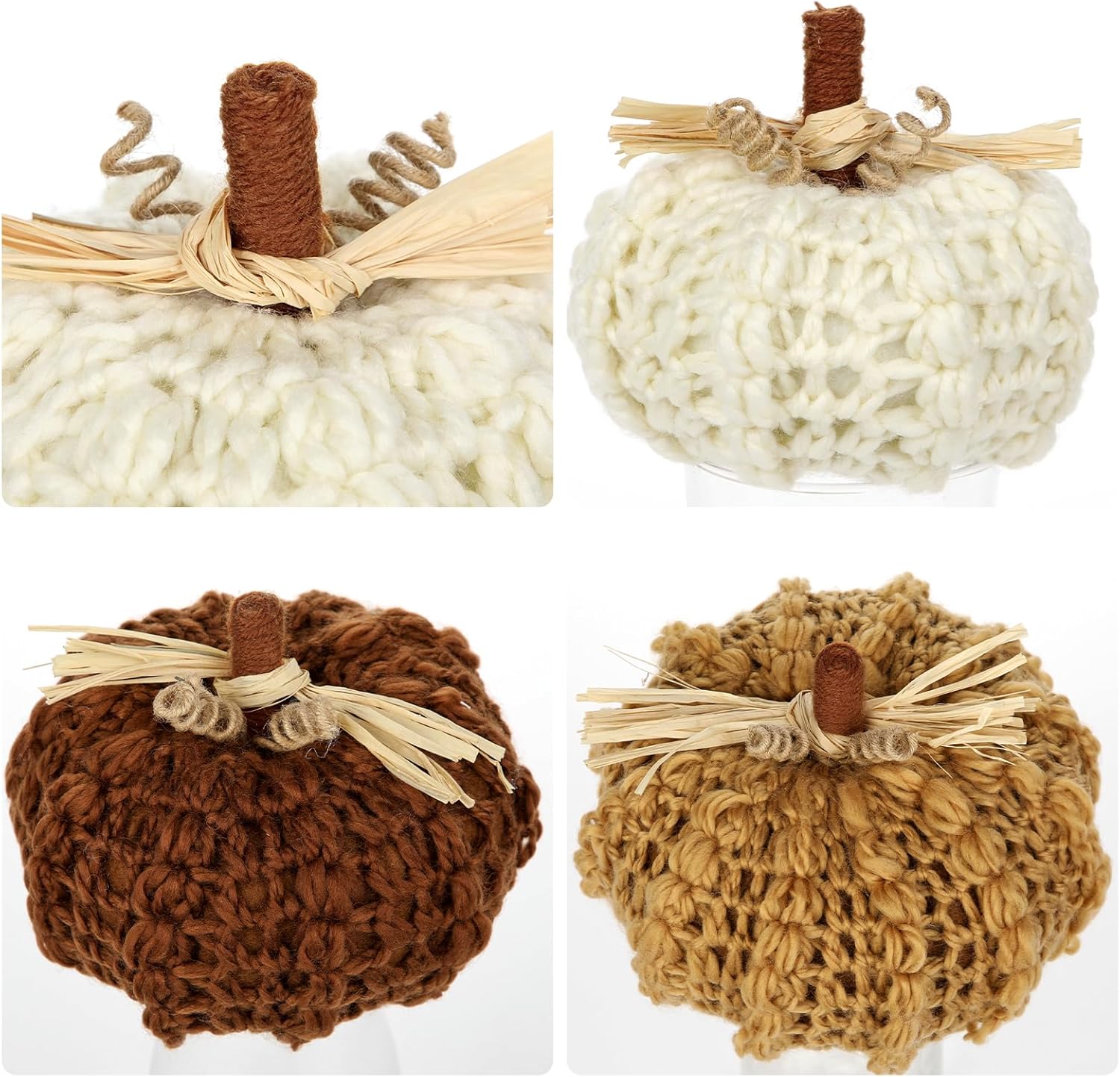 Briful Large Handmade Knitted Pumpkins Set of 3 – Cozy Autumn Fall Décor, Christmas Decorations, Thanksgiving Gifts, Caramel, Brown & Cream – 8in/6 1/4in/5 1/2in