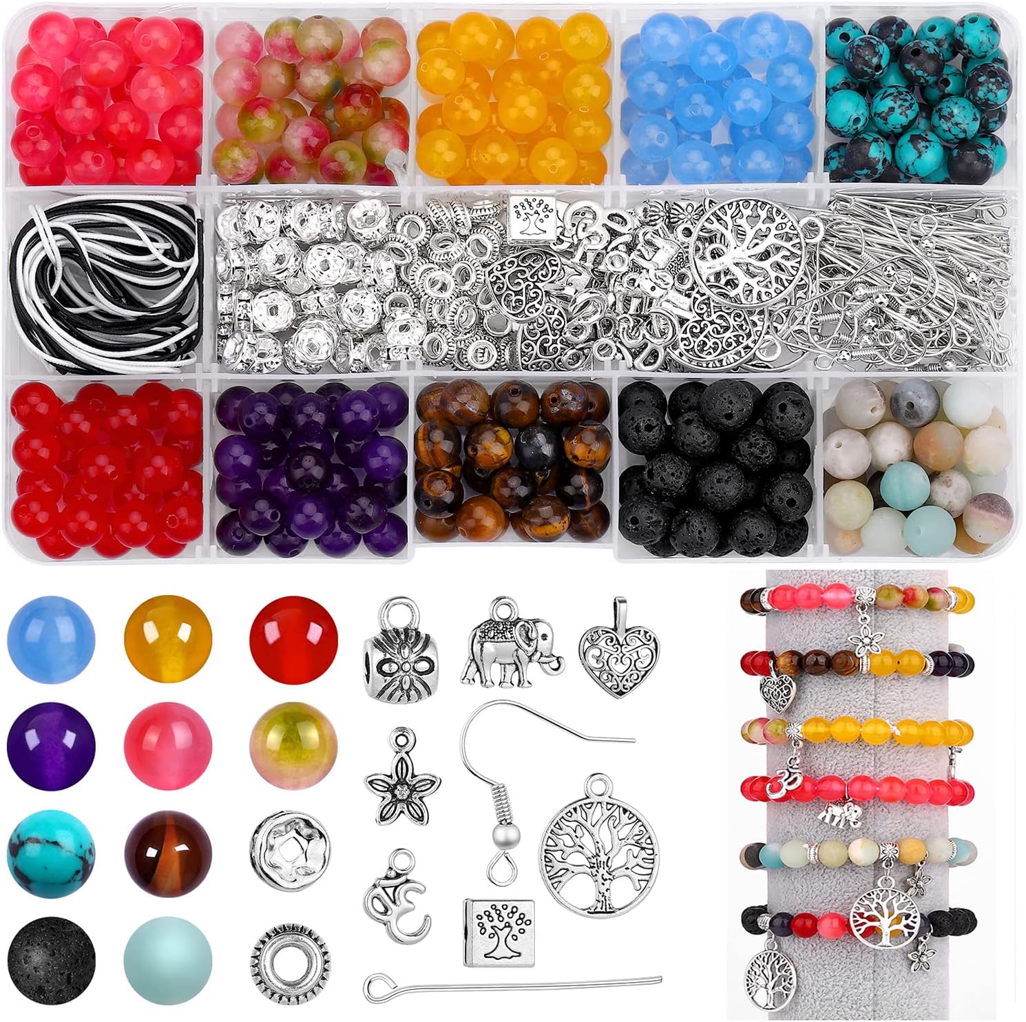 Bead Bracelet Making kit,Beads for Jewelry Making Bulk Mixed 471pc Healing Bead Rock Loose Nature Stone Gemstone for DIY Bracelet Necklace Essential Oil