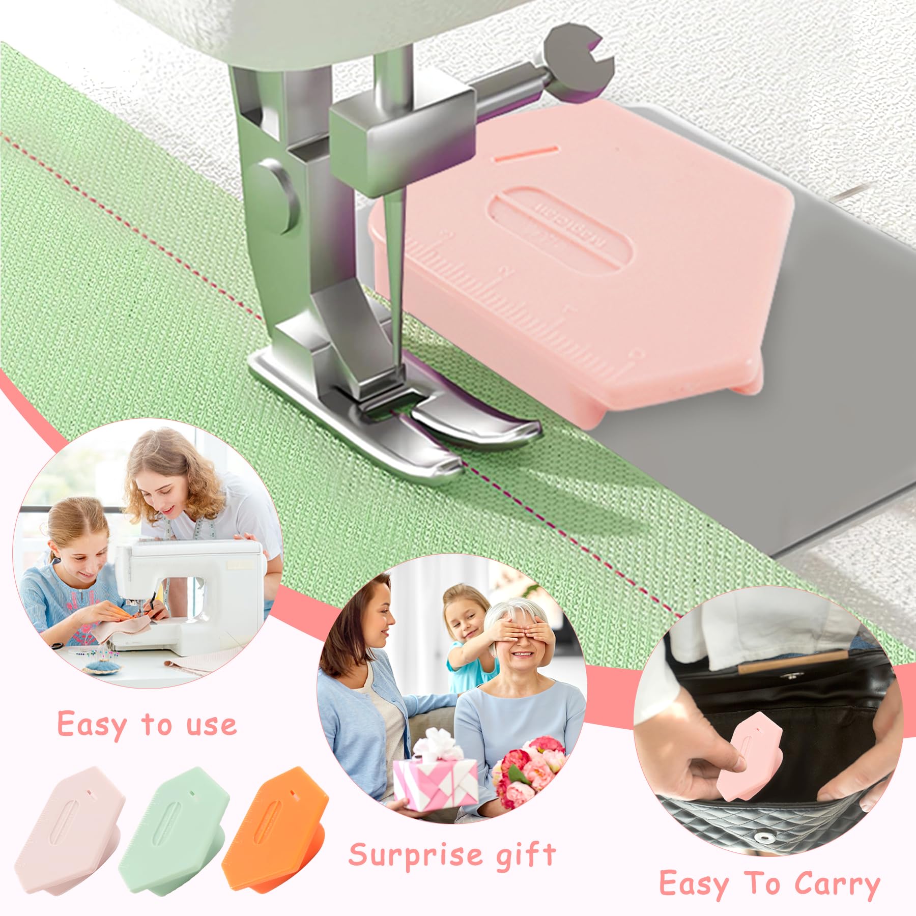 Sewing Guide 5 Pack Magnetic Seam Guide For Sewing Machine, Magnetic Seam Guide, Upgraded Polygonal Multifunctional Hemmer Gauge With Magnetic Seam Prym Magnetic