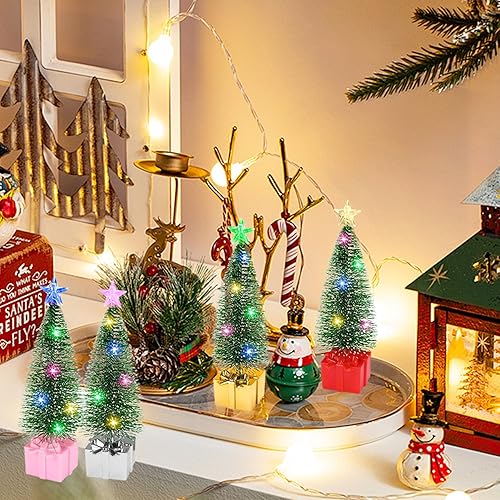 Miniatura 6 de Mini árbol de Navidad con luces  4 piezas de decoración de interiores, árboles pequeños con cadena de luces para mesa de fiesta en casa,