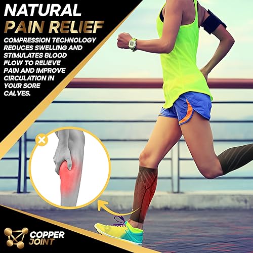 Miniatura 3 de CopperJoint Mangas de compresión de pantorrilla para hombres y mujeres, soporte de manga de pierna y espinillas, ideal para aliviar calambres en las