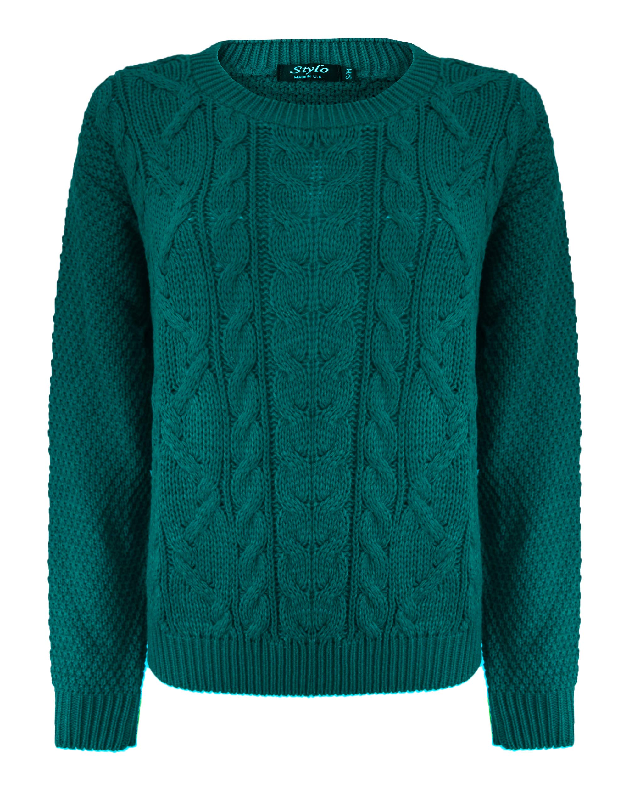 Generation Fashion New Ladies Cable Knit Crew Round Neck Long Sleeve Women Knitted Jumper Sweater [Bottle,SM]