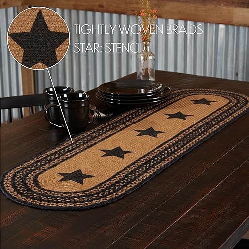 Miniatura 3 de VHC Brands Farmhouse Star Jute Primitive - Camino de mesa ovalado de 13 x 48 pulgadas, color negro campo