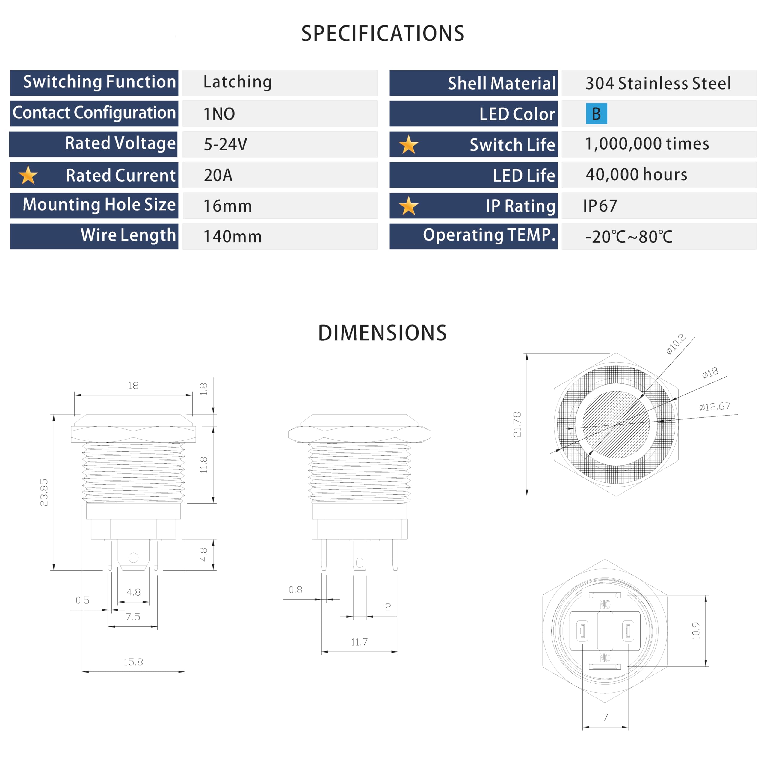 Stainless Steel Waterproof Push Button Switch -2