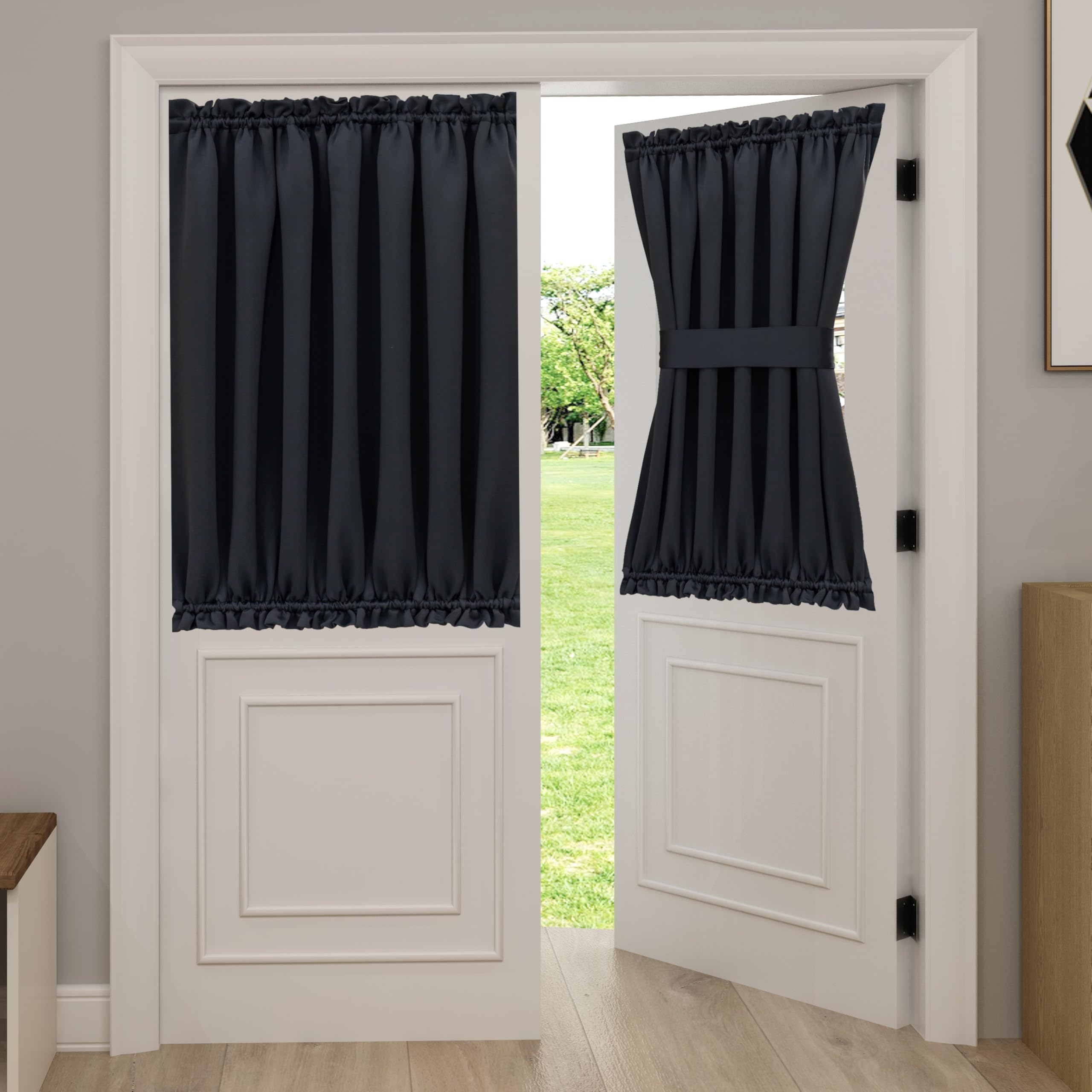 Aquazolax Black Curtains for Door Window, Privacy Protect Window Treatment Curtain, Solid Thermal Insulated Drapes for French Front Glass Doors, 54x40