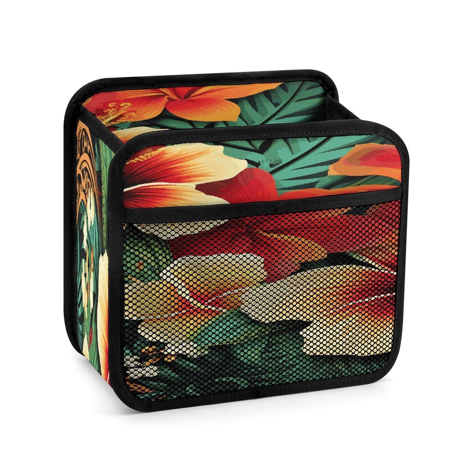 Btcowzrv Style Hawaiian Print Pattern Car Seat Back Organizer, Pu Leather Hanging Backseat Car Organizer With Elastic Mesh Pocket, Storage Bag For Most Vehicles