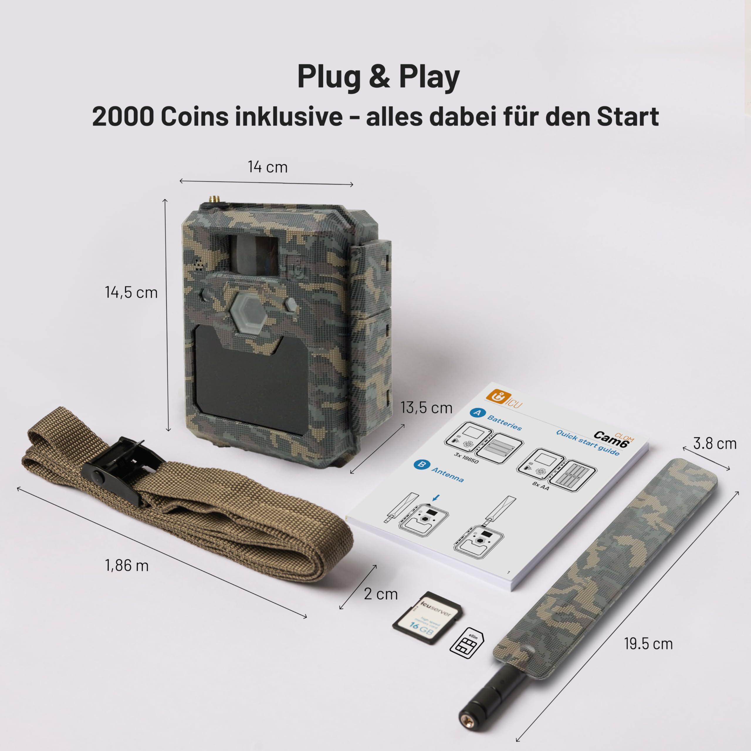 icuserver ICU CLOM Cam 6 - ICU Wildkamera 4G mit Full HD Bildern und Videoqualität, Nachtsicht, Bewegungssensor und Handyübertragung, inklusive 16GB SD-Karte mit Bewegungsmelder und App