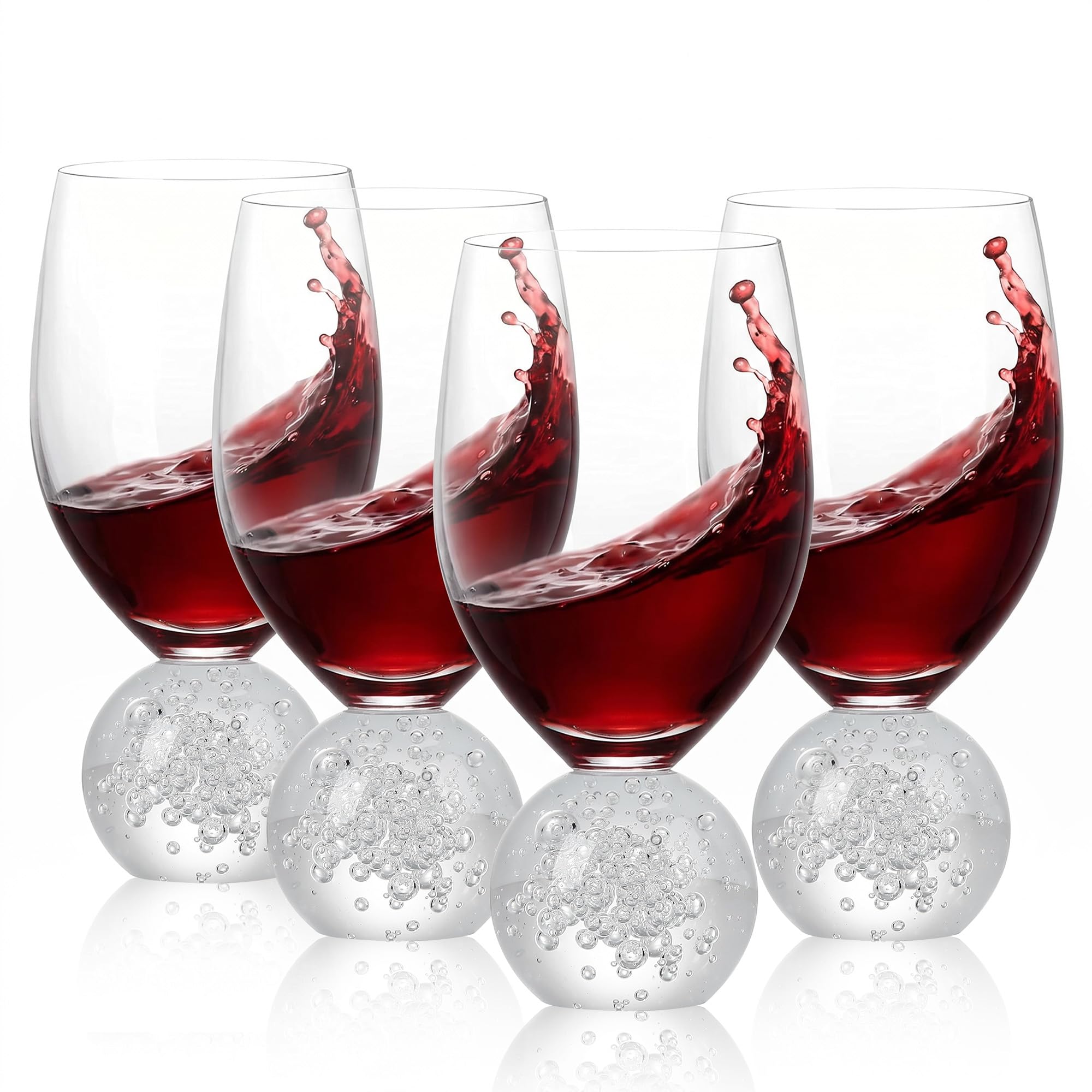 Red Wine Glasses, Stemless Crystal Glasses 4 sets, 480ml Glass Burgundy Cup