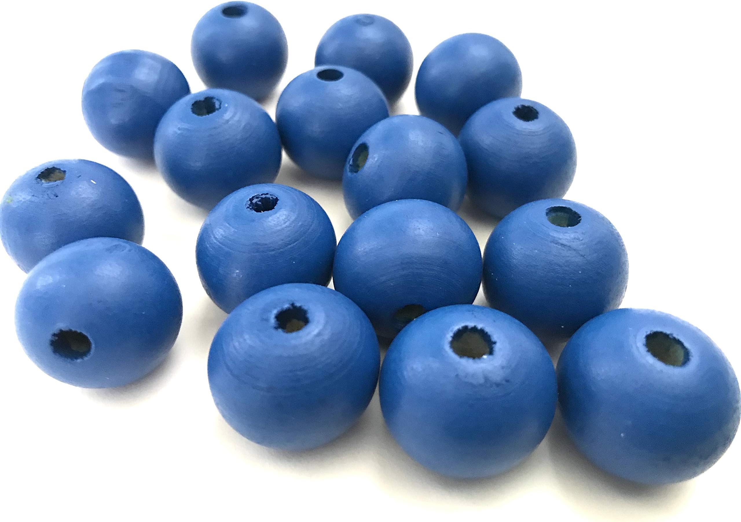30 pcs 20mm Blue Wood Beads Round Bead Jewelry Making Wooden Big Tool Macrame Beads 7T