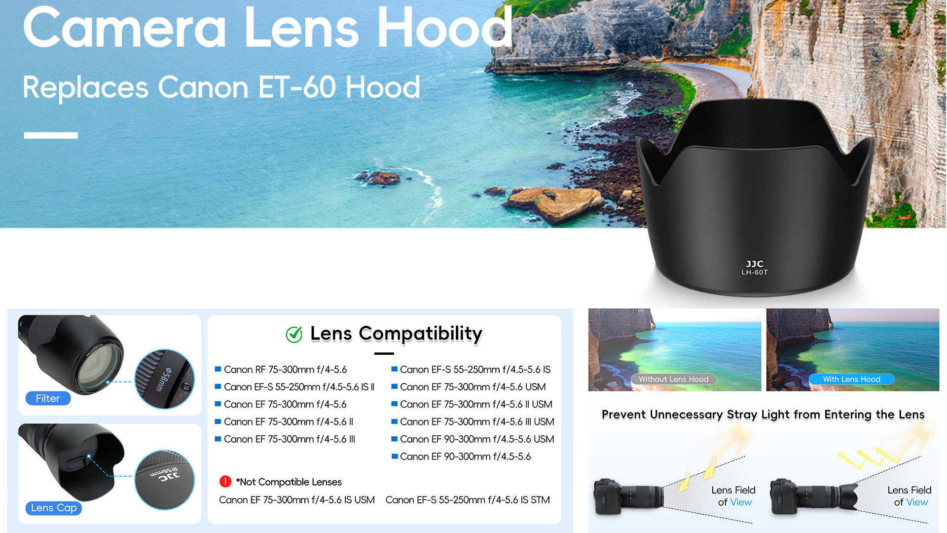 Amazon.com : JJC ET-60 Lens Hood Shade for Canon RF 75-300mm f/4