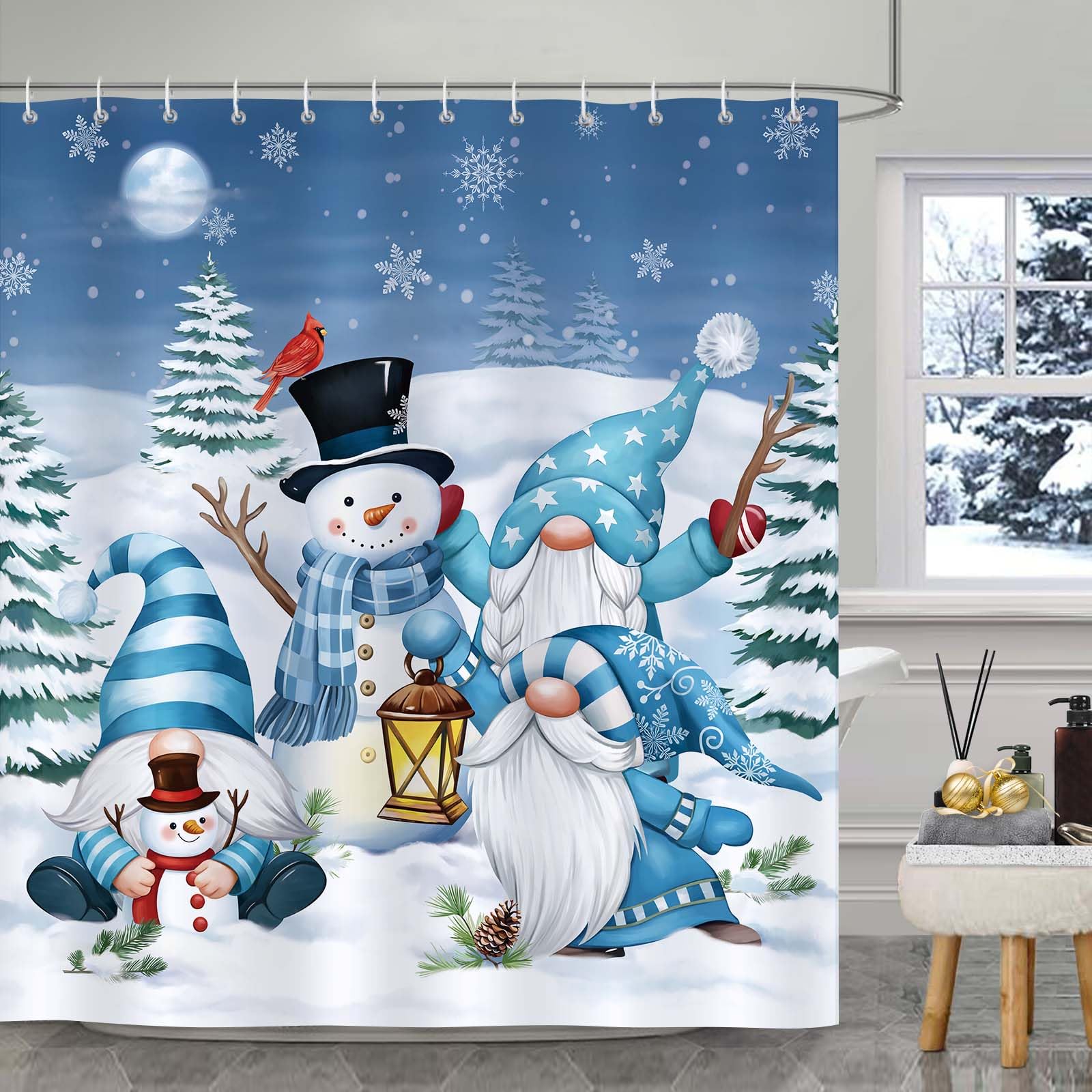 Bonhause Christmas Gnomes Snowman Shower Curtain