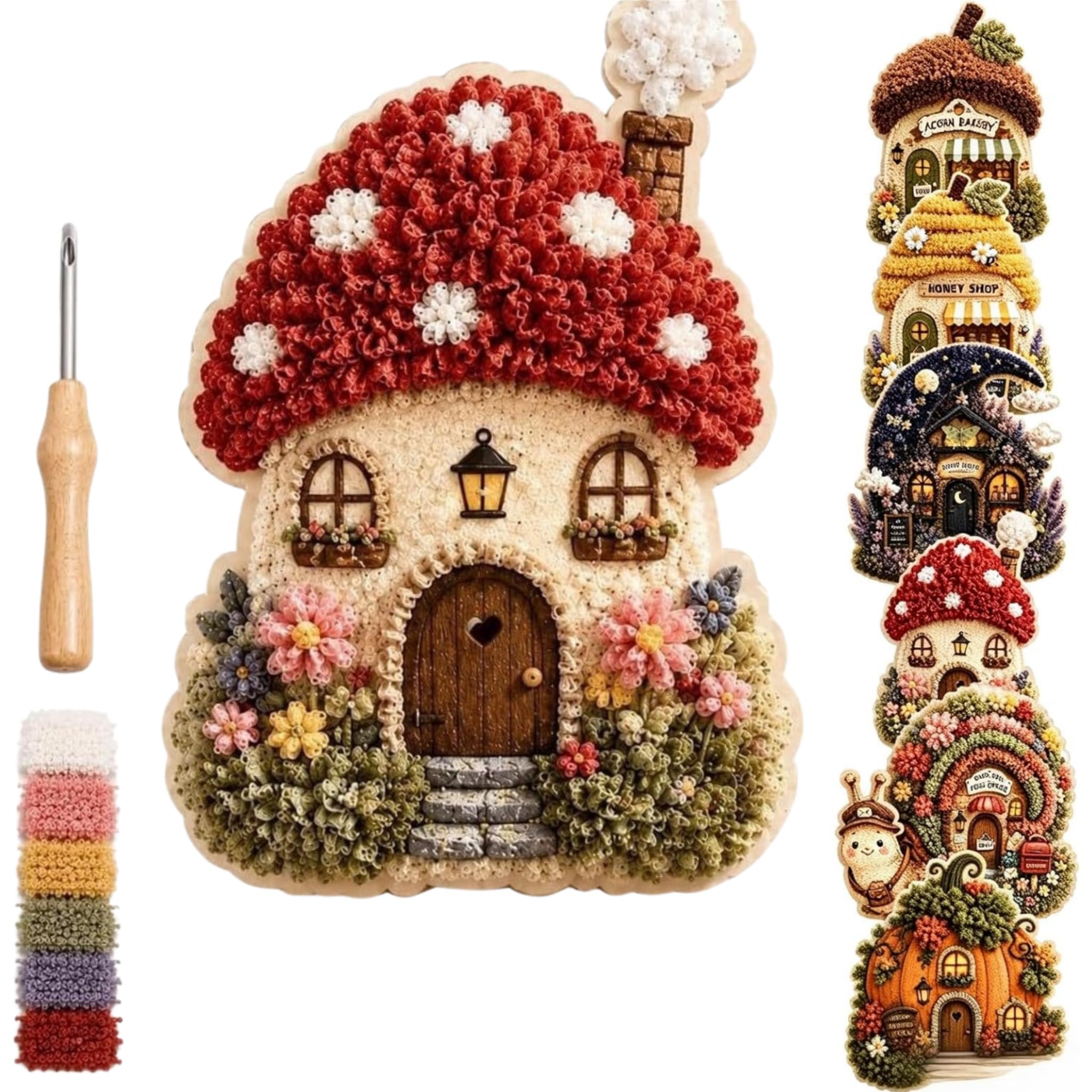 Cosiesnest Whimsical Village 3D Fabric Poke Art Kit, No Sew Press Technique