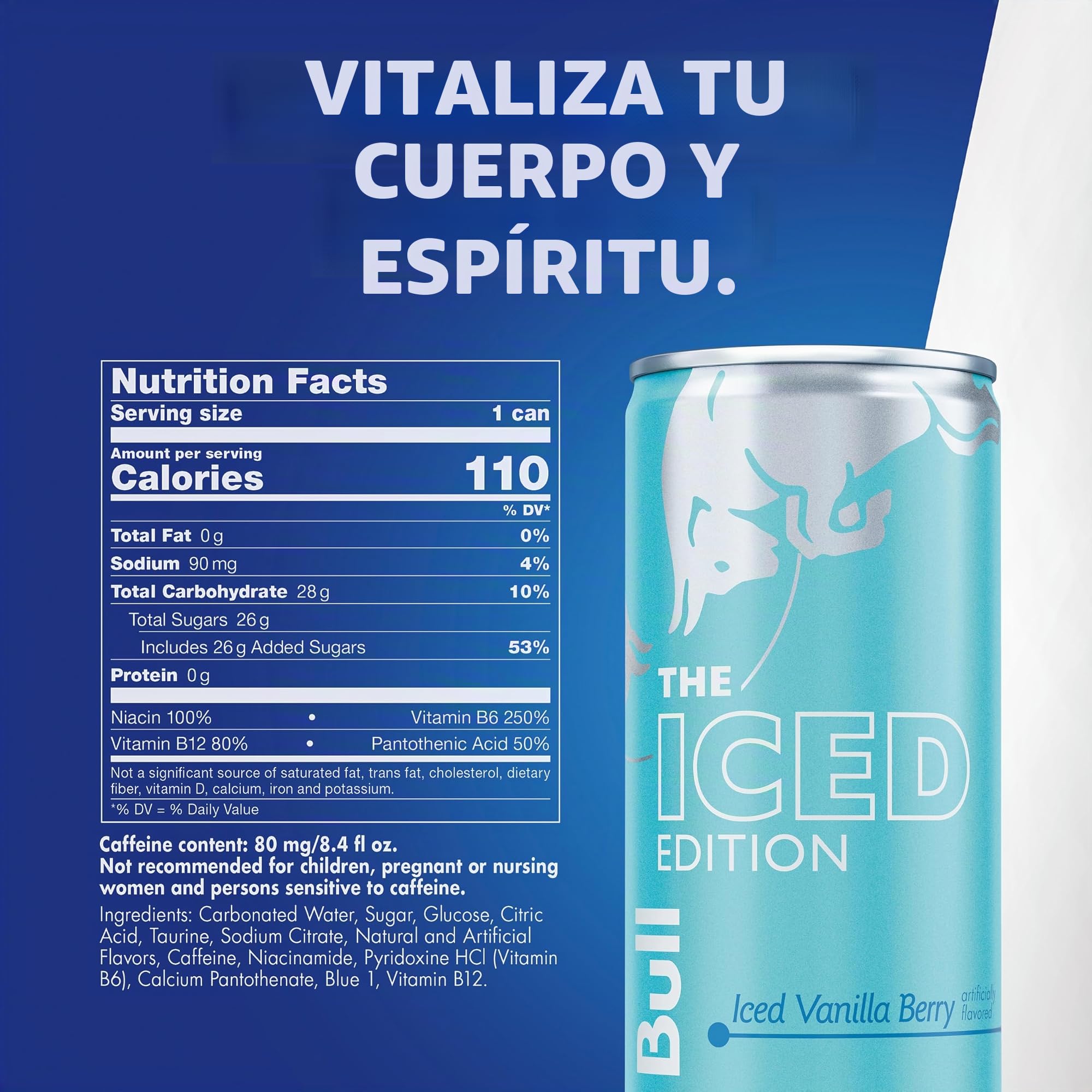 Red Bull Bebida energética Iced Vanilla Berry con 80 mg de cafeína más taurina y vitaminas B, 245 ml, paquete de 24 latas
