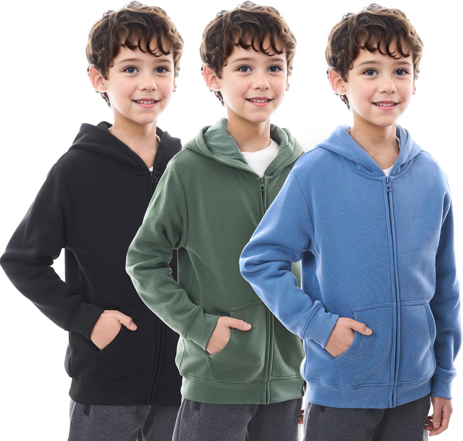 3 Pack Boys Hoodies Fleece Classic Athetic Pullover & Zip-Up Sweatshirts Kids Clothes 6-20