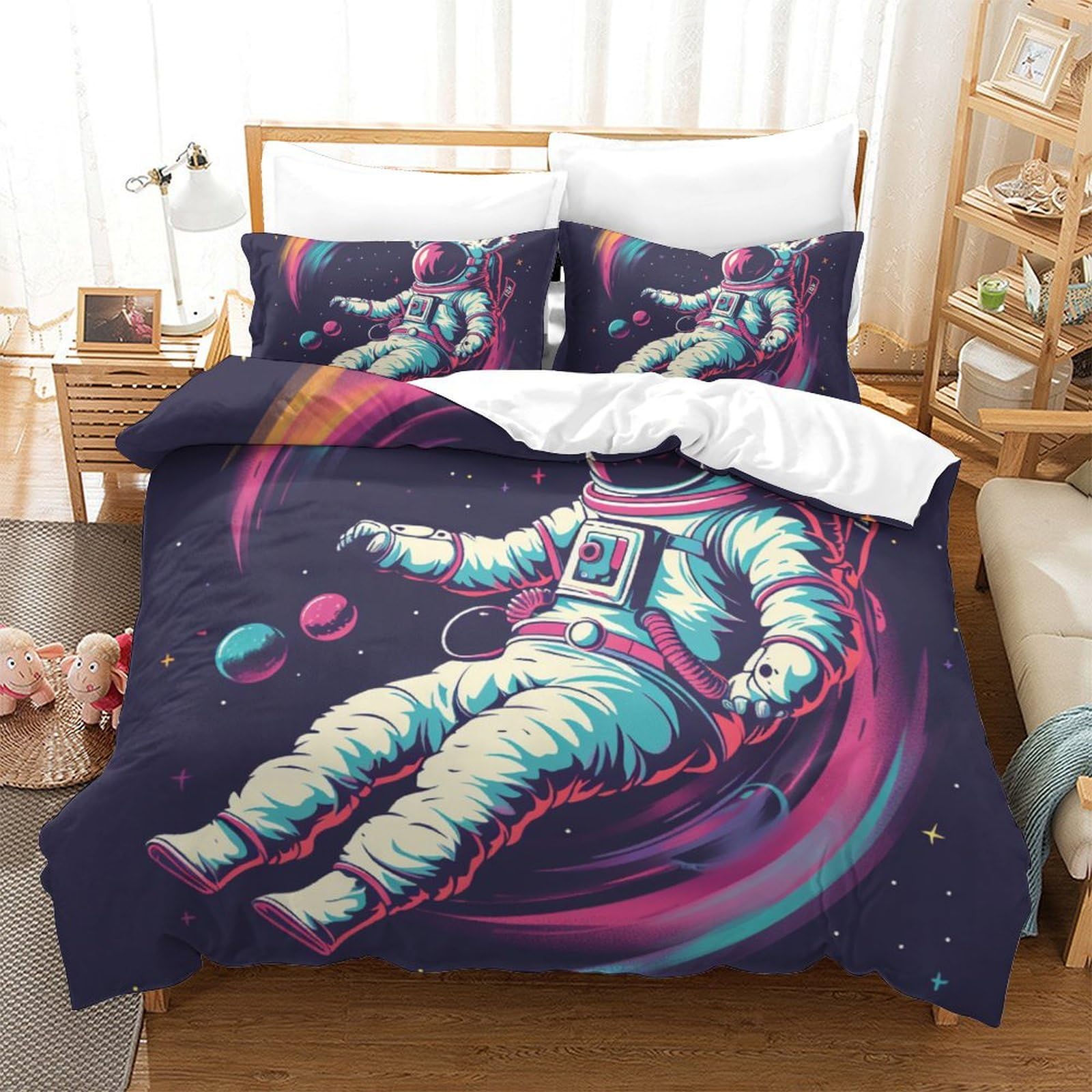 Housse de couette astronaute 3D microfibres super king pour lit enfant 3 pièces