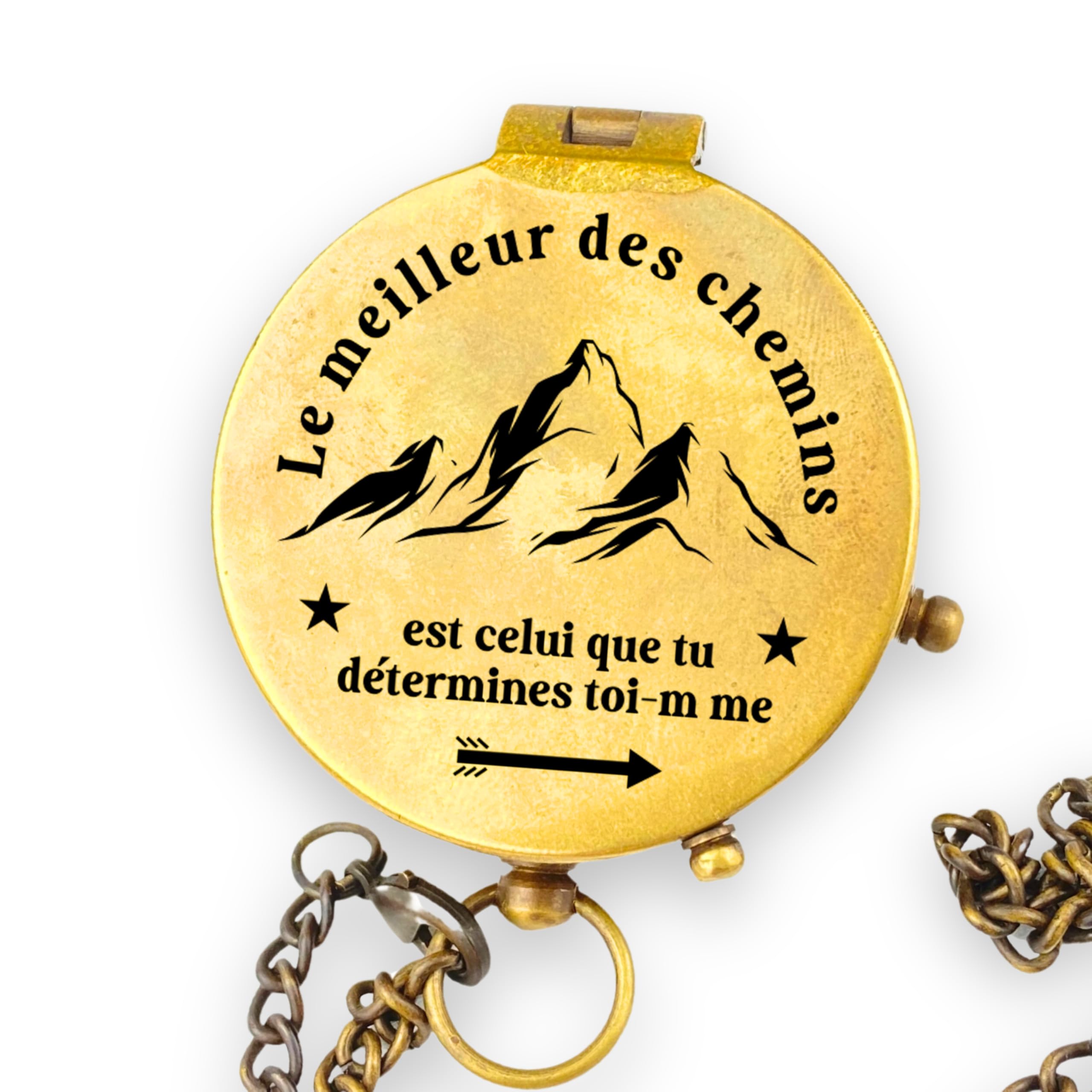 Boussole personnalisée avec gravure et texte au choix - Différents designs - Étui en cuir en laiton - Superbe idée cadeau