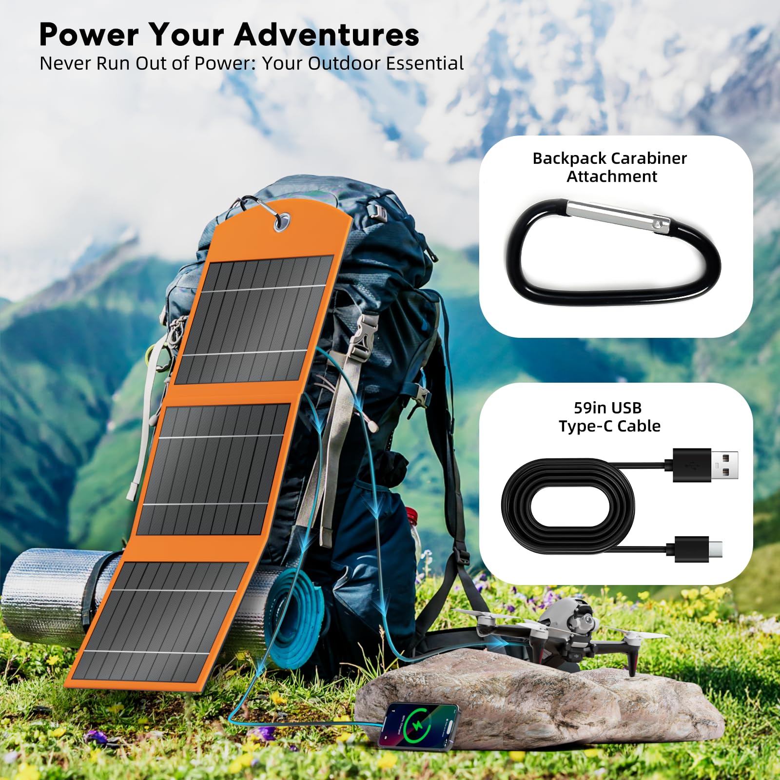 Cargador solar portátil mejorado de 30 W, banco de energía de 10000 mAh, cargador de batería plegable de 5 V 3 A para camping, senderismo, mochileros, viajes al aire libre, compatible con tableta y