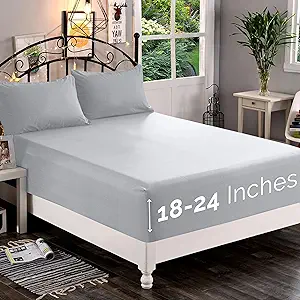 Elegant Comfort 1500 Premium Quality Fitted Sheet Ultra Soft 18-24 Inch Extra Deep Pocket - Single Fitted Sheet for High Mattress - Wrinkle Free with Smart Storage Pockets, Queen, Silver