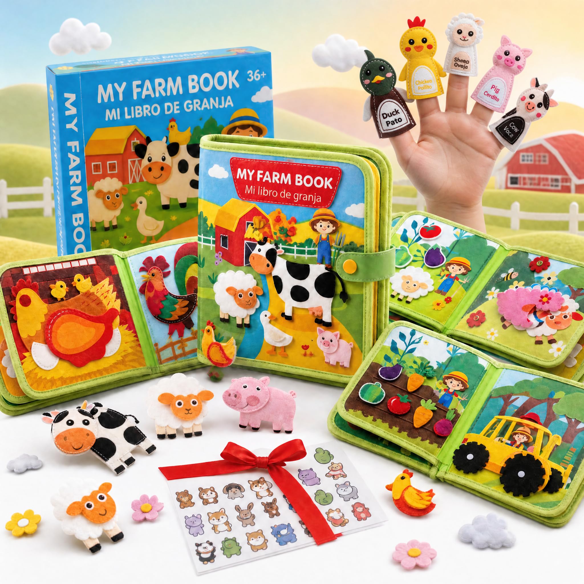Libro Sensorial Montessori Bilingüe español/inlgés. Bebés y Niños 1-5 Años, Busy Board montessori, juegos sensoriales autismo, Pegatinas extras, Juguete Montessori, regalo cumpleaños, viaje