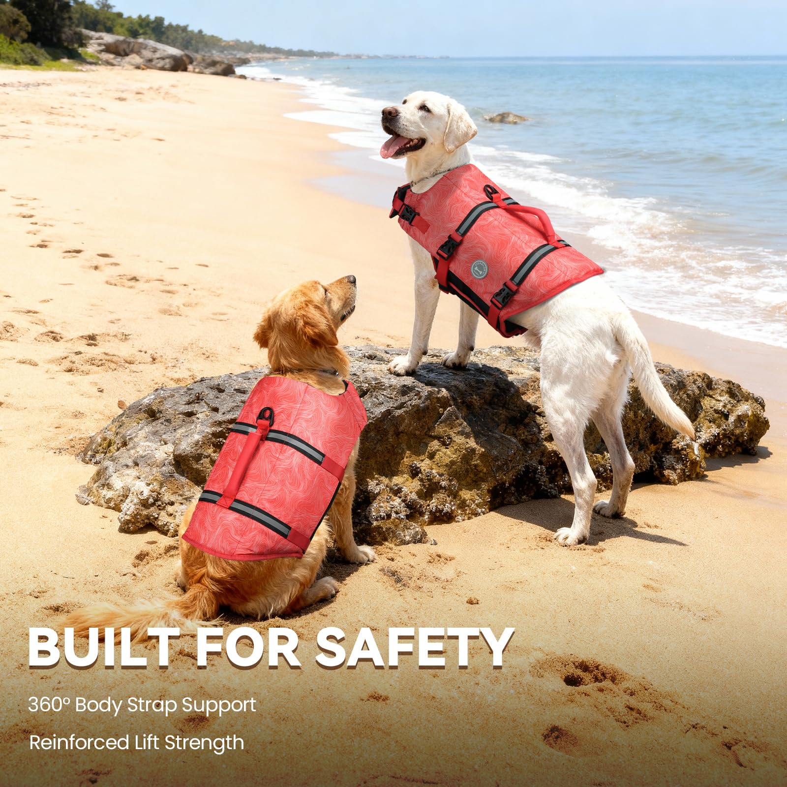 VIVAGLORY Rip Stop Gilet de Sauvetage pour Chien, Veste Flottante, Aide Natation Flottabilité, Sécurité Bateau, L, Rouge