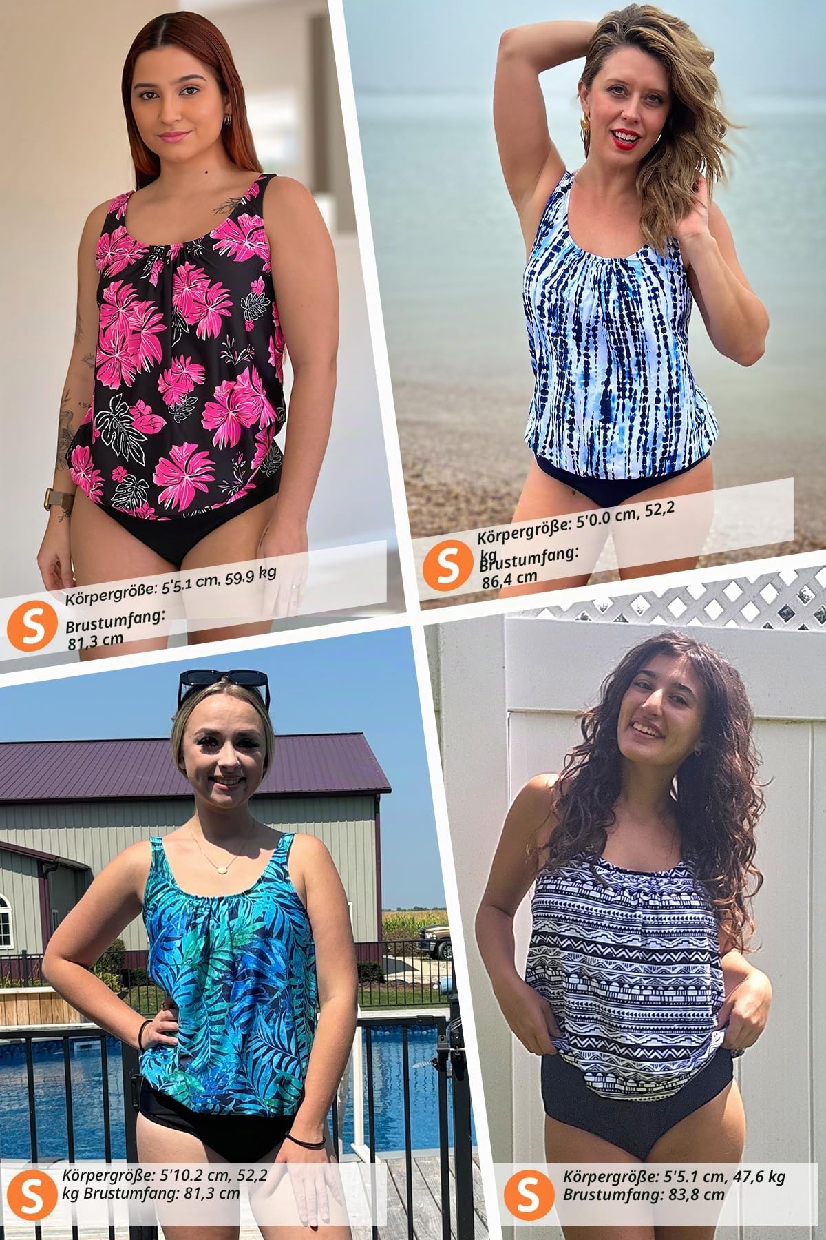 Yonique Tankini-Badeanzüge für Damen, lockere Passform, Blumendruck, Schlichter, Zweiteiliger Badeanzug